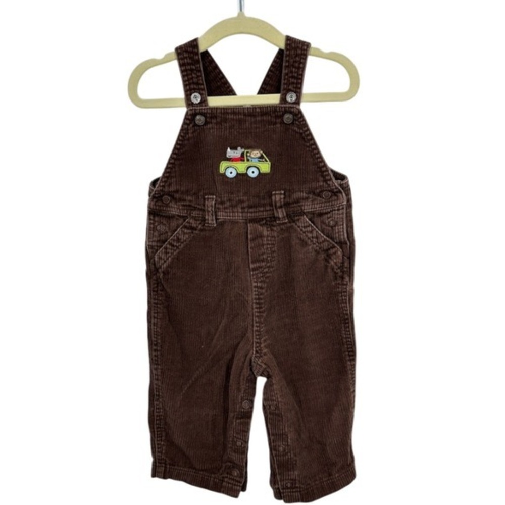 Vintage Carters Brown Corduroy‎ Overalls with Animals & Truck Embroidered Cute